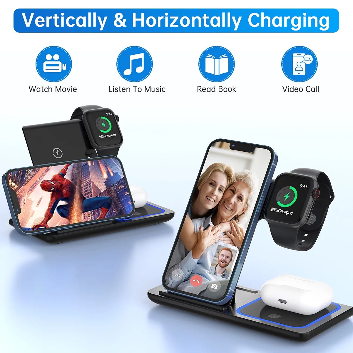 TriCharge Pro: 3-in-1 Fast Wireless Charging Station for iPhone, Apple Watch & AirPods