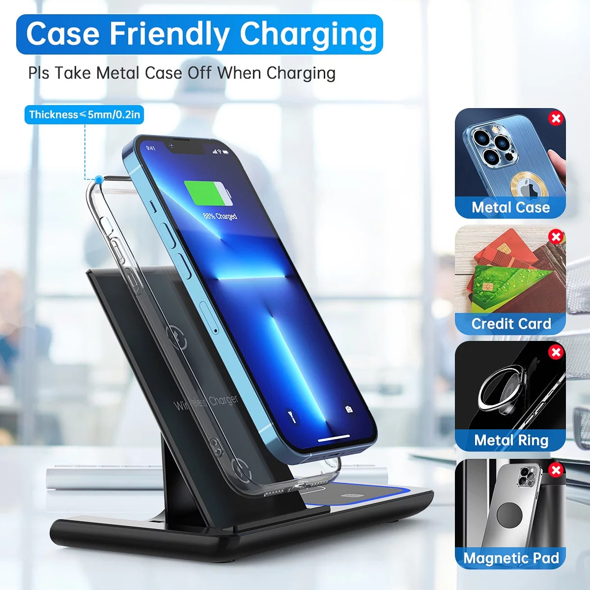 TriCharge Pro: 3-in-1 Fast Wireless Charging Station for iPhone, Apple Watch & AirPods