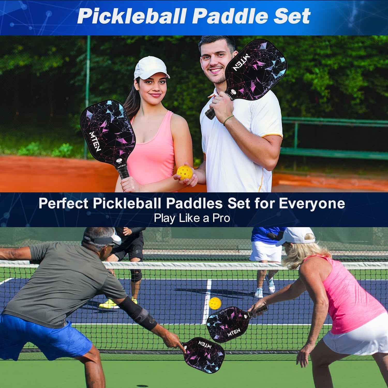 Pickleball Paddles, USAPA Approved Fiberglass Surface Pickleball Set with Pickleball Rackets, Pickleball Paddles Set ​For Men Women