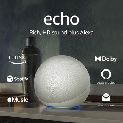 Echo (4Th Gen) | with Premium Sound, Smart Home Hub, and Alexa | Glacier White