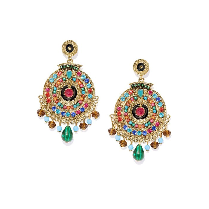 Multicoloured Gold Plated Dangler Drop Earrings